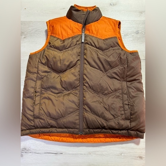 REI Boys Goose Down Reversible Goose Down Puffer Vest, Orange/Brown, XL (16/18) - Picture 1 of 11
